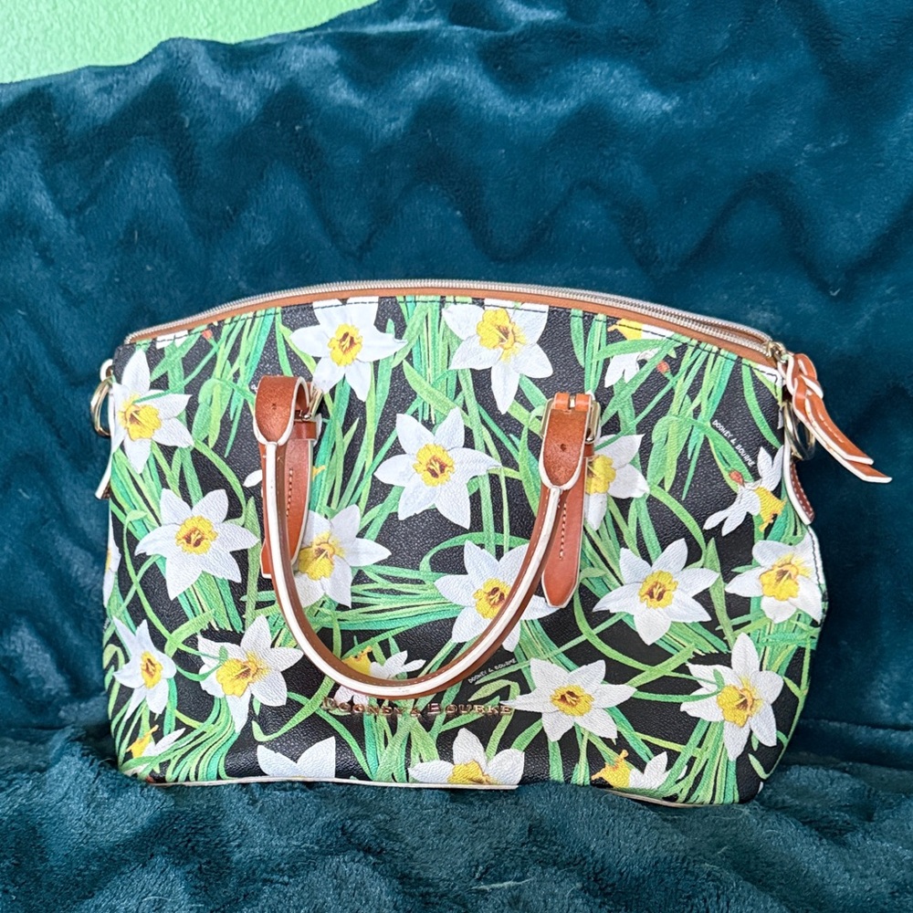Floral Tote Bag with Brown Handles